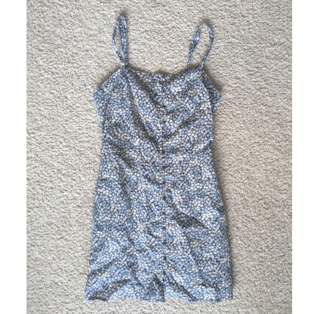 Abercrombie & Fitch Blue Ditsy Floral Button Down Spaghetti Strap Sun Dress Sz M